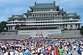 The Kim Il Sung square, with the Grand People's Study House, also known as the National Library of North Korea.