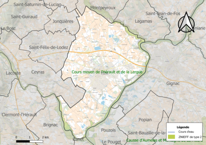 Carte de la ZNIEFF de type 2 sur la commune.