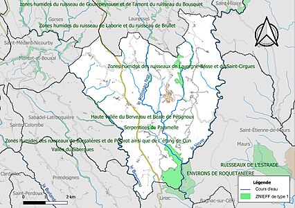 Carte des ZNIEFF de type 1 sur la commune.