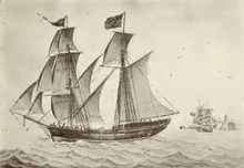 Le brigantin Experiment, the Newburyport, construite à Amesbury en 1803 (painyure de Nicolay Carmillieri, 1807)