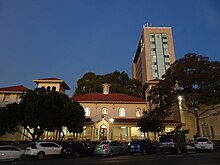 This is a photograph of the Spanish Mission Revival-style Hartley Building of the Adelaide Teachers College and its successor the South Australian College of Advanced Education, now part of the university.