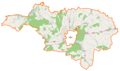 Mapa konturowa powiatu leszczyńskiego, u góry nieco na lewo znajduje się punkt z opisem „Ujazdowo”