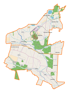 Mapa konturowa gminy Puchaczów, po prawej nieco na dole znajduje się punkt z opisem „Jasieniec”