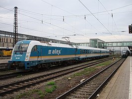 Alex locomotief 183 001 in Regensburg Hbf. Toen nog rijdend onder de vlag van Arriva (2008)