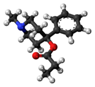 Ball-and-stick model of desmethylprodine