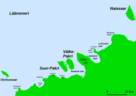 Carte d'une partie de la côte septentrionale de l'Estonie avec Grande Pakri (légendée Suur-Pakri).