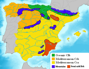 Climatic areas of Spain according to the Köppen climate classification