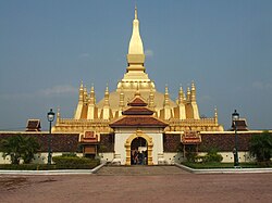 Pha That Luang, a gold-covered Buddhist stupa in Vientiane, and a national symbol of Laos