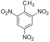 Structuurformule van 2,4,6-trinitrotolueen