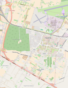 Mapa konturowa Świdnika, blisko centrum u góry znajduje się punkt z opisem „Świdnik”