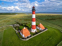 Aerial view of the Westerheversand Lighthouse