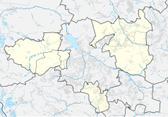 Mapa konturowa powiatu rybnickiego, u góry po prawej znajduje się punkt z opisem „Czerwionka”