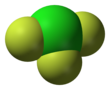 Spacefill model of chlorine trifluoride