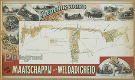 Plattegrond Maatschappij van Weldadigheid in de tweede helft van de 19e eeuw: Willemsoord, Frederiksoord, Wilhelminaoord en kolonie VII