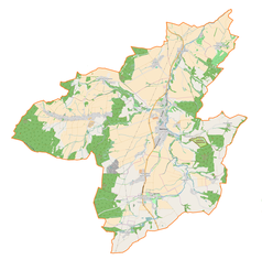 Mapa konturowa gminy Niemcza, blisko centrum na prawo znajduje się punkt z opisem „Nowiny”