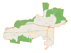 Mapa konturowa gminy Sokolniki, na dole po prawej znajduje się punkt z opisem „Malanów”