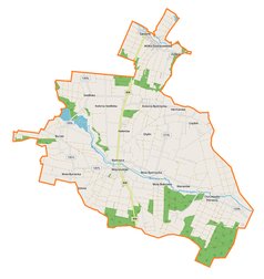 Mapa konturowa gminy Wojcieszków, u góry znajduje się punkt z opisem „Wólka Domaszewska”