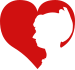 A red heart symbol with a woman (Kamma Rahbek) as negative space.