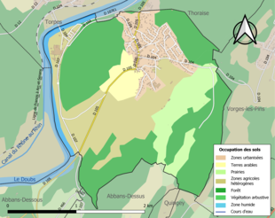 Carte en couleurs présentant l'occupation des sols.