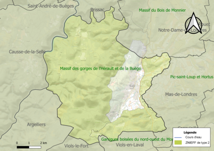 Carte des ZNIEFF de type 2 sur la commune.