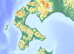 大千軒岳の位置（北海道南部内）