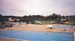 Topusko spa resort with St. Mary's church in the background