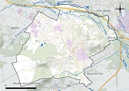 Carte en couleur présentant le réseau hydrographique de la commune