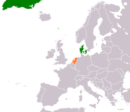 Kaart met daarop Denemarken en Koninkrijk der Nederlanden