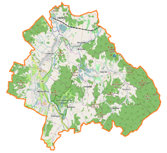 Mapa konturowa gminy Mysłakowice, po lewej znajduje się punkt z opisem „Pałac w Mysłakowicach”