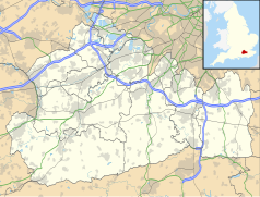 Mapa konturowa Surrey, blisko centrum po lewej na dole znajduje się punkt z opisem „Wonersh”