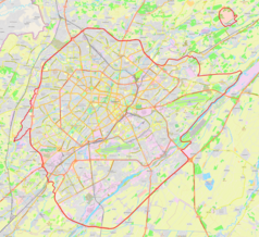 Mapa konturowa Taszkentu, blisko centrum u góry znajduje się punkt z opisem „Ambasada Rzeczypospolitej Polskiej w Taszkencie”