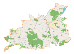 Mapa konturowa gminy Żarnów, na dole nieco na prawo znajduje się punkt z opisem „Antoniów”