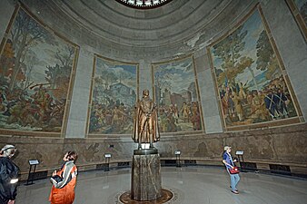 Statue and murals in the center