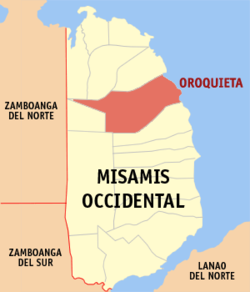 Map of Misamis Occidental showing the location of Oroquieta