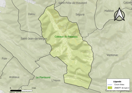 Carte des ZNIEFF de type 2 sur la commune.