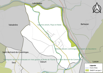 Carte de la ZNIEFF de type 2 sur la commune.