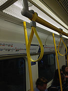 Straps inside a London Underground train.