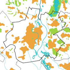 Mapa konturowa Raciborza, w centrum znajduje się punkt z opisem „Parafia Świętego Paschalisa”