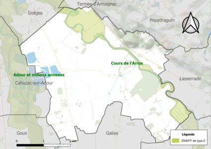 Carte des ZNIEFF de type 2 sur la commune.