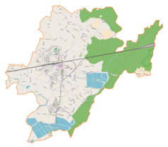 Mapa konturowa gminy Chybie, blisko centrum na lewo u góry znajduje się punkt z opisem „Chybie”