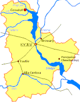 Černobyl na mapě Kyjevské oblasti