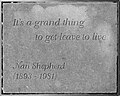 Nan Shepherd's stone slab at the Makars' Court in Edinburgh. June 2012.