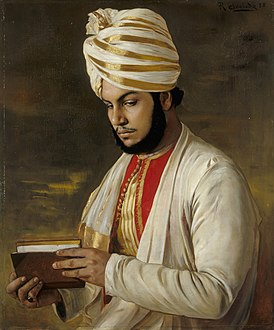 تفصیل= منشی عبد الکریم روایتی ہندوستانی پگڑی میں – مصور رڈولف سووبڈا (1888ء)