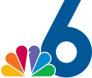 An NBC peacock on top of a blue numeral 6, overlapping it in the lower left corner