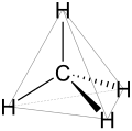 Tetraederstruktur des Methans.