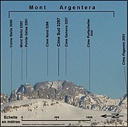 Les cimes nord et sud du mont Argentera et les sommets à proximité.