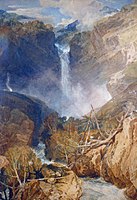 "The Great Fall of the Reichenbach, in the Valley of Hasle, Switzerland" (1804, watercolour on paper) by J.M.W. Turner