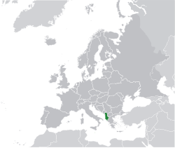 Location of Albania (green) in Europe (dark grey)  –  [Legend]