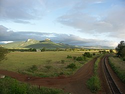 Ghost Mountain, overlooking Mkuze. In the foreground is Mkuze airstrip (ICAO: FAMU).