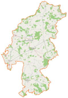 Mapa konturowa powiatu wysokomazowieckiego, w centrum znajduje się punkt z opisem „Wysokie Mazowieckie”